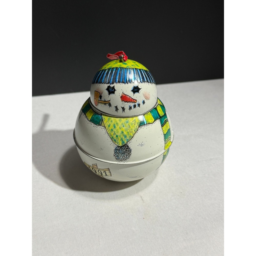 Vintage 1991 Hallmark Snowman Metal Tin Christmas Ornament Keepsake Box